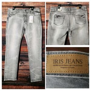 NWT Iris Jeans Plus Size 20 Gray Marbled Distressed Stretch Denim Slim Fit